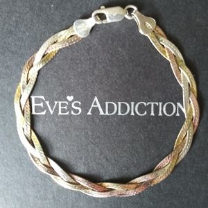 Braided Tri-colored Sterling Silver Bracelet